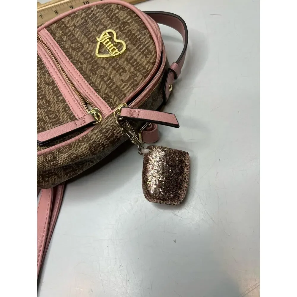 Juicy Couture Monogram Mini Backpack Women's Brown Pink Leather Heart Top Handle - Picture 7 of 7